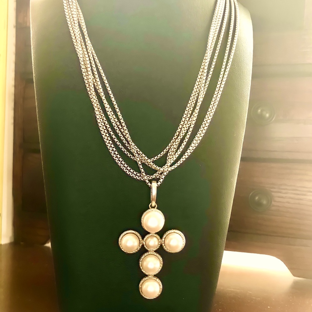 David Yurman Sterling & 14k necklace 6 strand with white pearl Honora enhancer